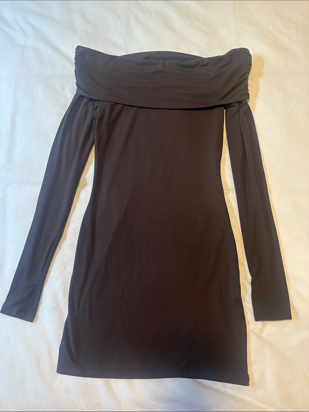 Off-Shoulder Long Sleeve Chocolate Brown Dress